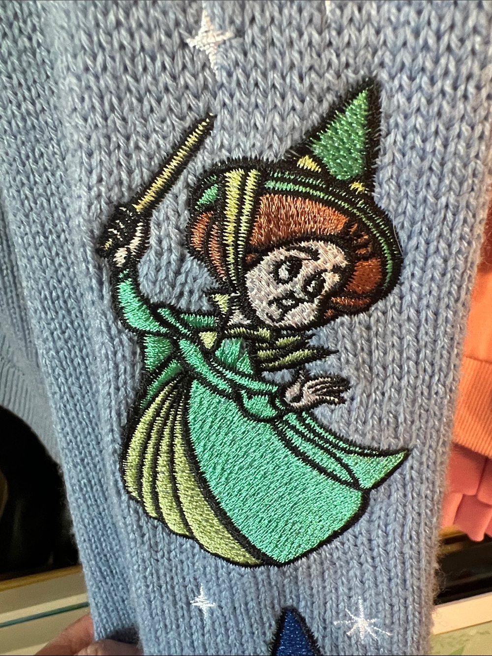 Embroidered Blue Sleeping Beauty Cardigan Sweater with Fairies - Picture 4 of 7